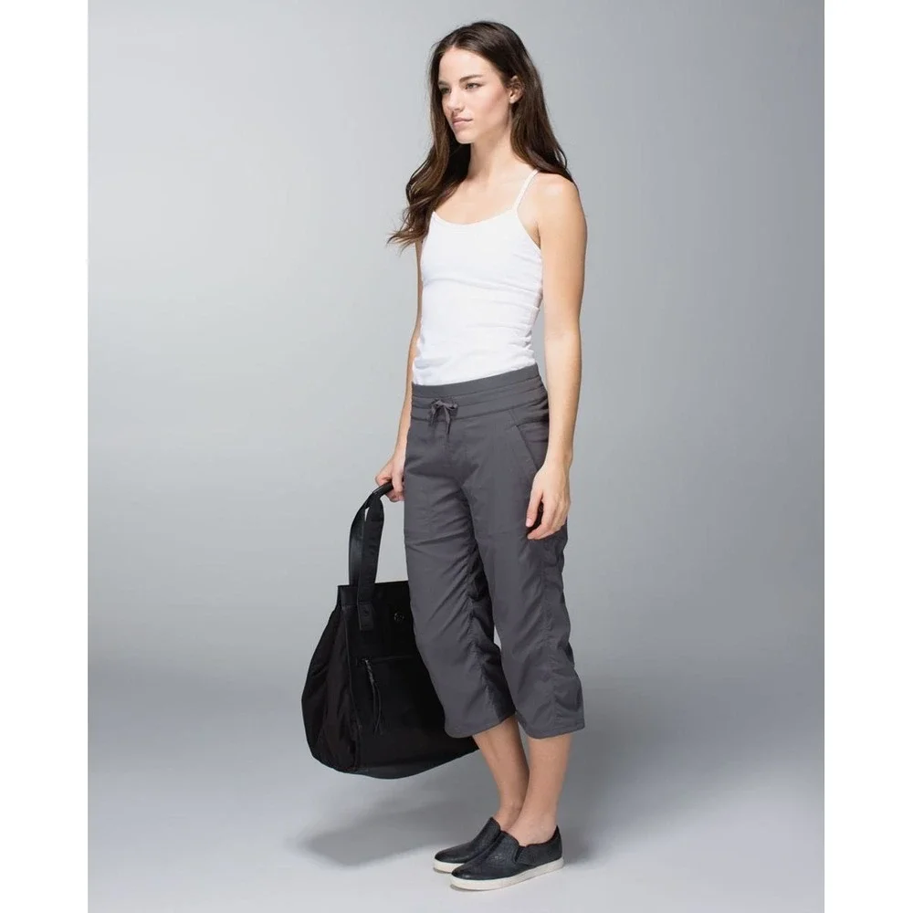 Lululemon Dance Studio Crop Pants Soot Light Gray Sz 4 Adjustable Drawstring Hem